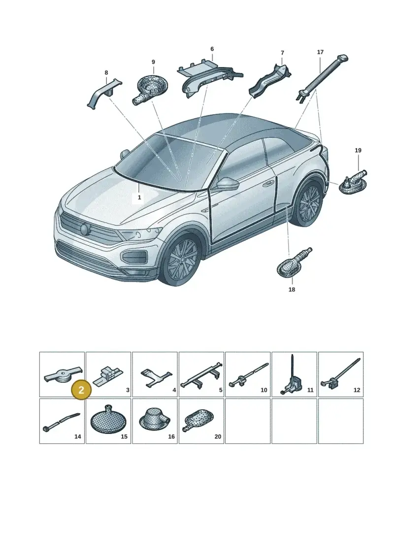 5Q0971848A — Volkswagen T-Roc convertible 1.5 (2019-2024) diagram 2gk971082, position 2