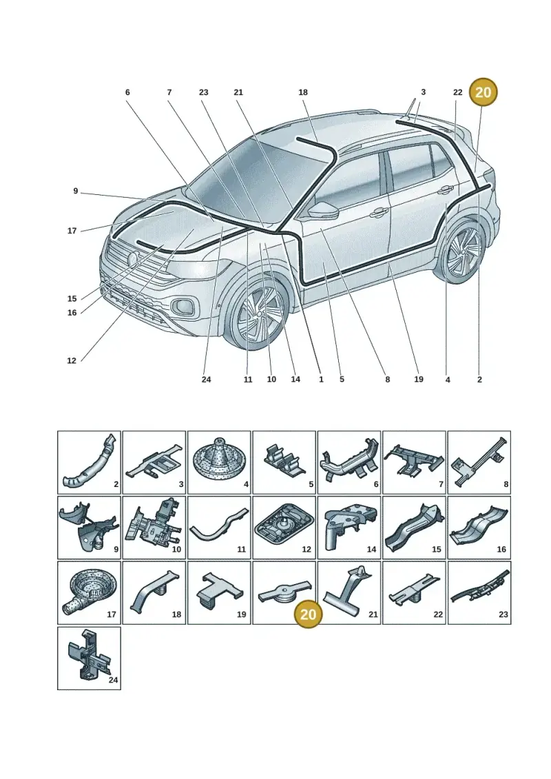 5Q0971848A — Volkswagen T-Cross 1,0 (2018-2024) diagram 587971082, position 20