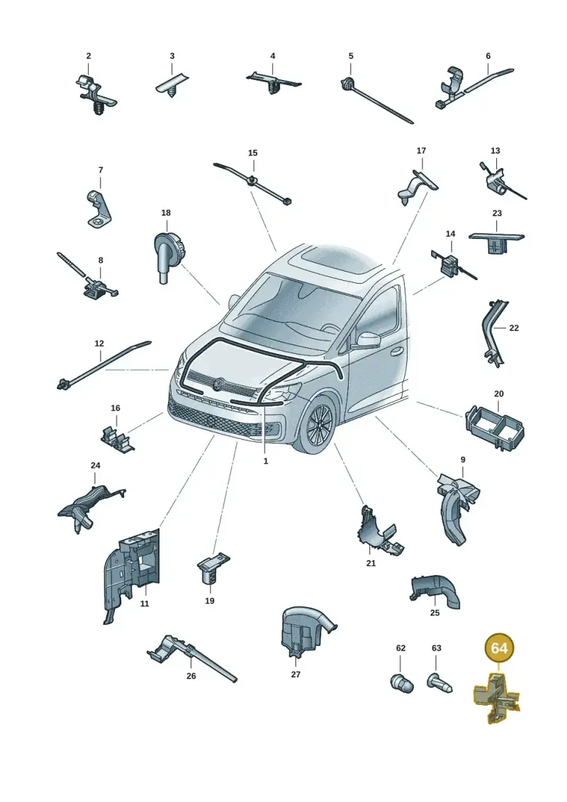 5Q0971890E — Volkswagen Caddy Maxi Kombi (2020-2024) diagram 2ka971081, position 64