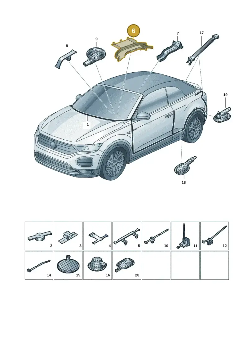 5Q1971821A — Volkswagen T-Roc convertible 1.5 (2019-2024) diagram 2gk971082, position 6
