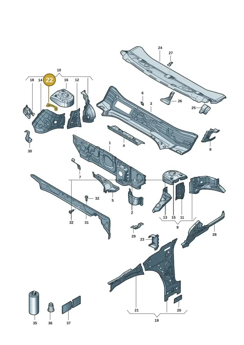 5QA121409 — Volkswagen Caddy Maxi Kombi (2020-2024) diagram 2ka803010, position 22