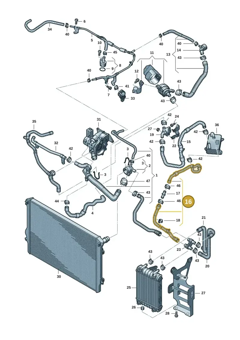 5WA122051Q — Volkswagen Golf 2.0 BlueMotion (2019-2024) diagram 884121444, position 16