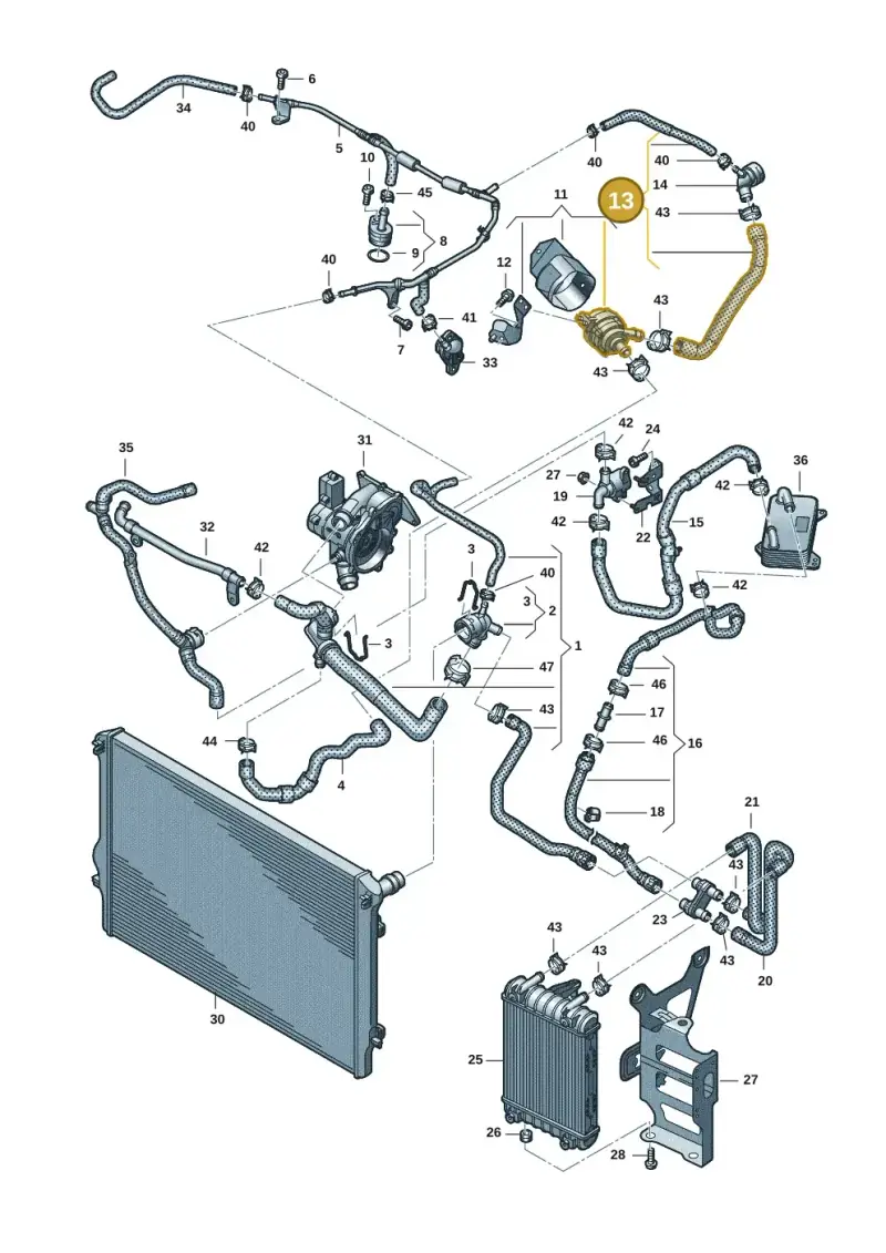 5WA122157AC — Volkswagen Golf 2.0 BlueMotion (2019-2024) diagram 884121444, position 13