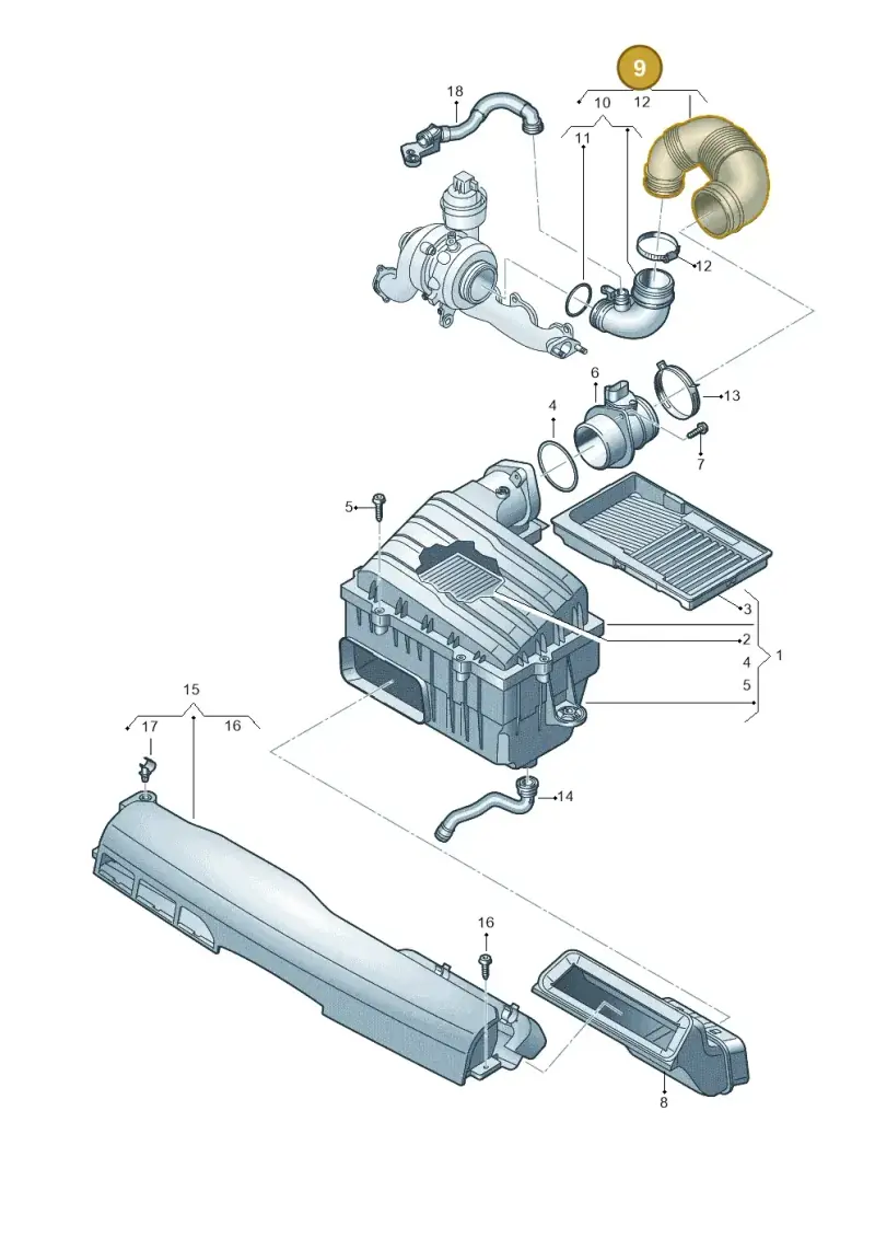 5WA129654A — Volkswagen Polo 1.0 BlueMotion (2017-2024) diagram 837129800, position 9