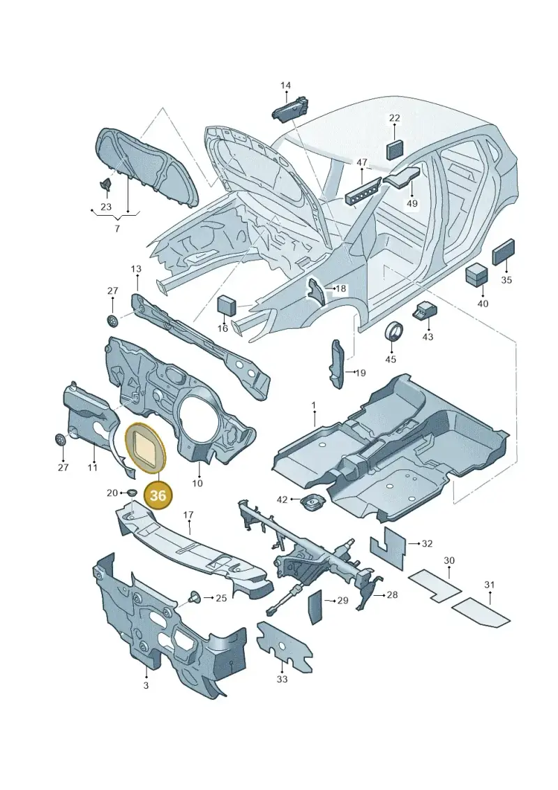 6Q0863829 — Volkswagen Polo 1.4 BlueMotion (2014-2017) diagram 672863200, position 36