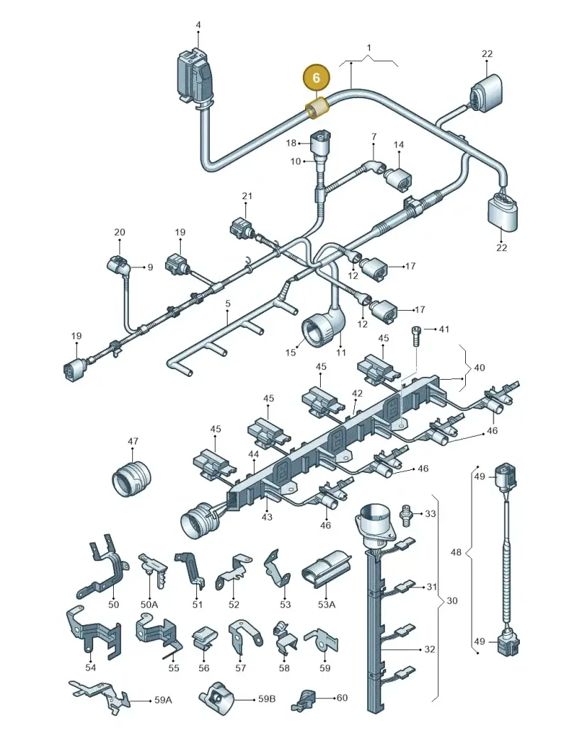 6Q0971615G — Audi A3 Sportback (2008-2013) diagram 409971090, position 6