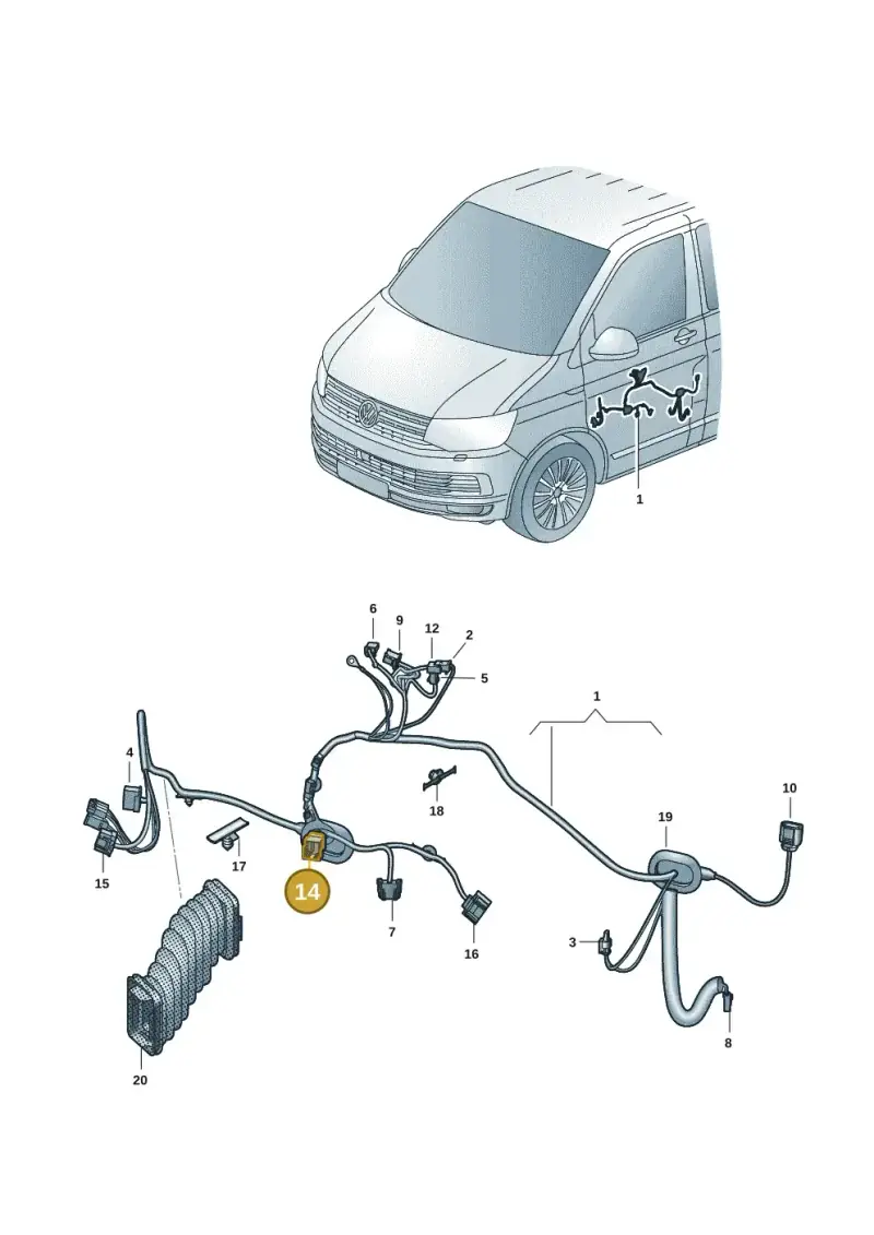 6Q0971633A — Volkswagen Transport. multivan (2019-2024) diagram 7em972030, position 14