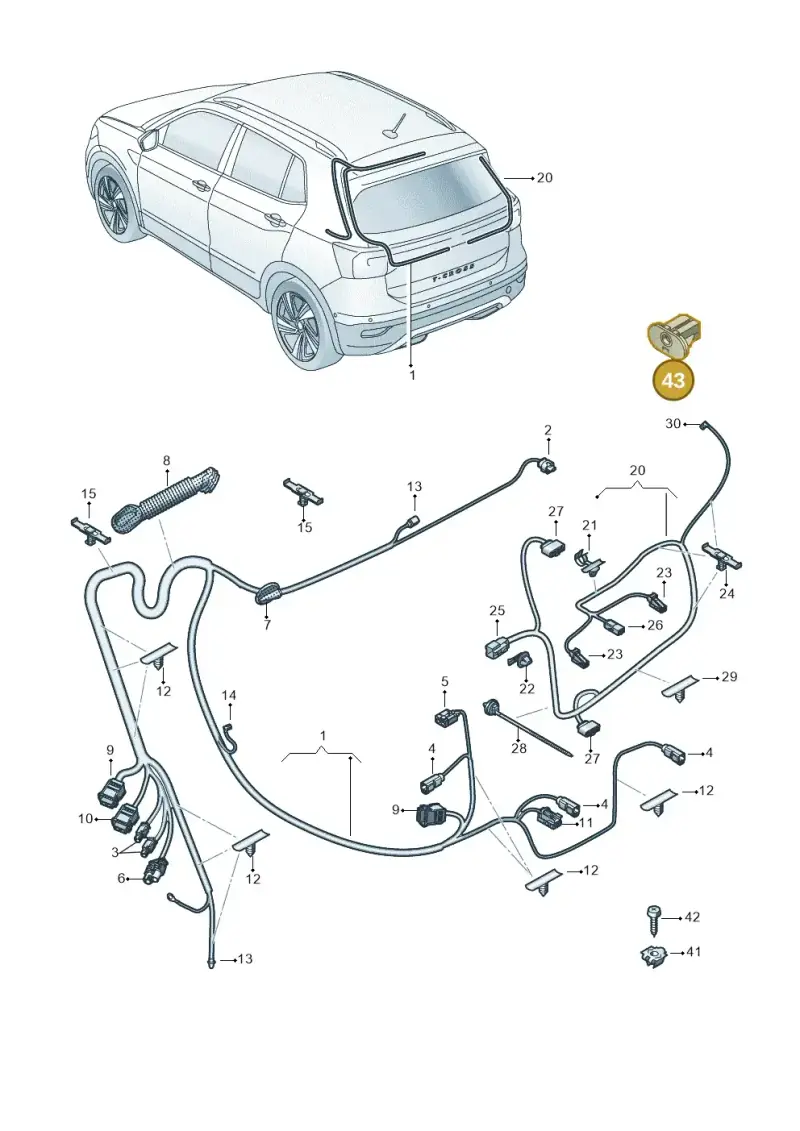 6Q0971701A — Volkswagen T-Cross 1,0 (2018-2024) diagram 587972050, position 43