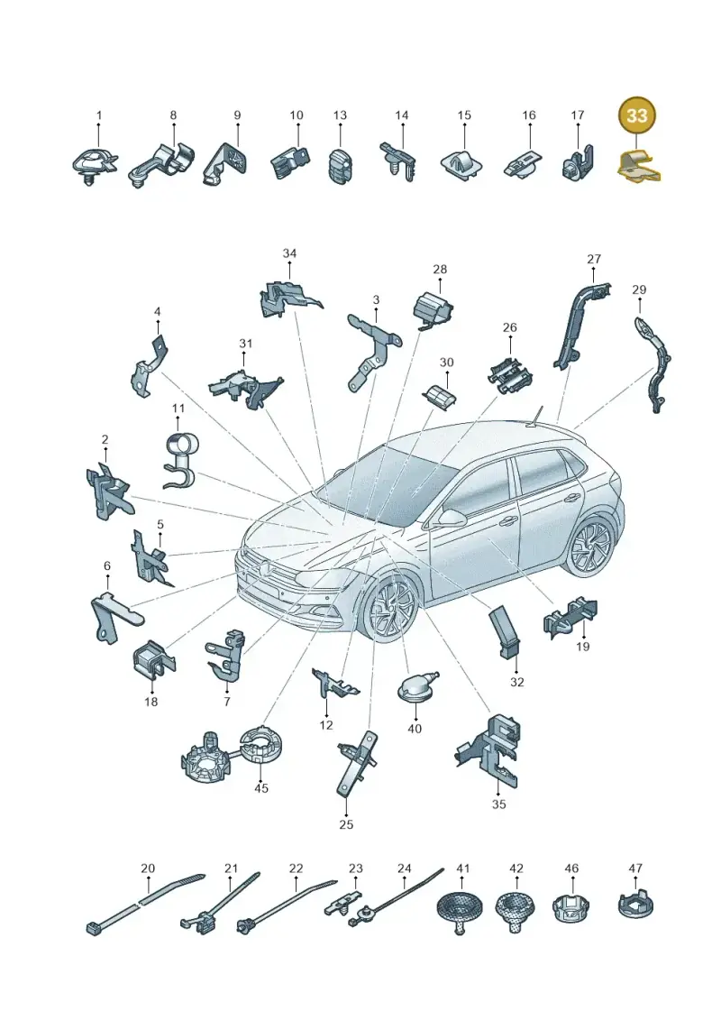 6Q0971842 — Volkswagen Polo 1.0 BlueMotion (2017-2024) diagram 837971820, position 33