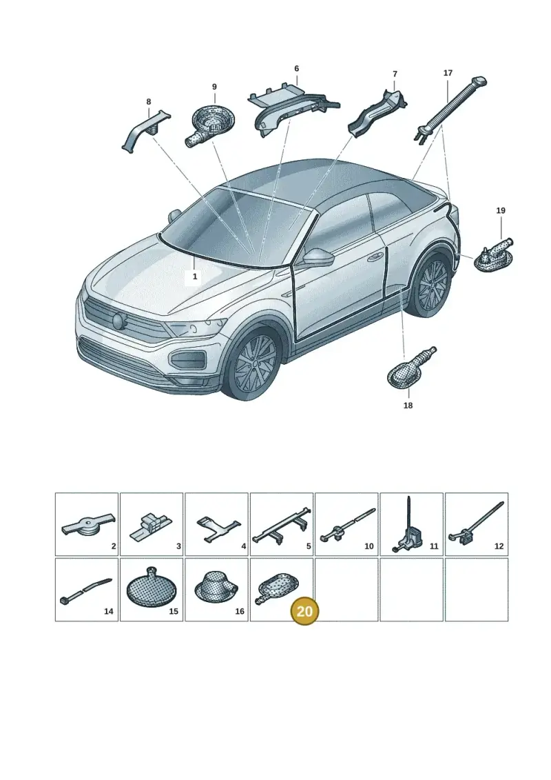 6Q0971905 — Volkswagen T-Roc convertible 1.5 (2019-2024) diagram 2gk971082, position 20