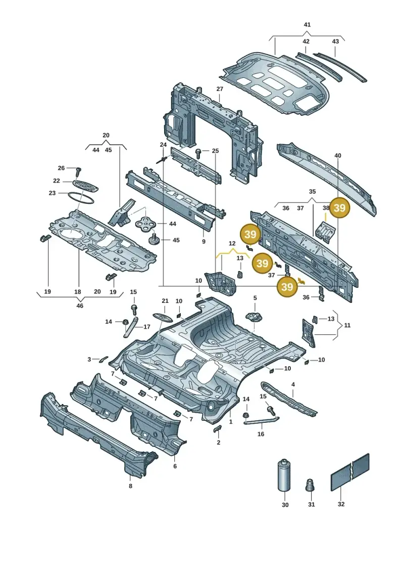6Q6813269 — Volkswagen T-Roc convertible 1.5 (2019-2024) diagram 2gk803020, position 39