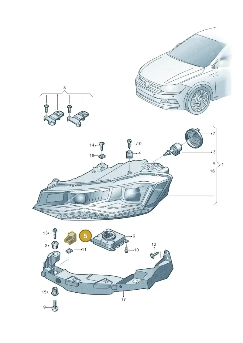 6R0941511 — Volkswagen Polo 1.0 BlueMotion (2017-2024) diagram 837941100, position 5