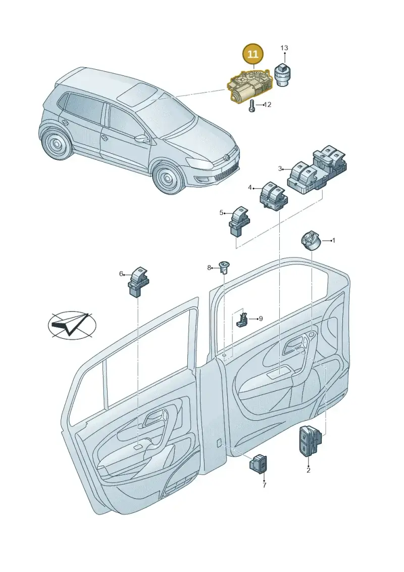 6R0959591B — Volkswagen Polo (2012-2014) diagram 773959050, position 11
