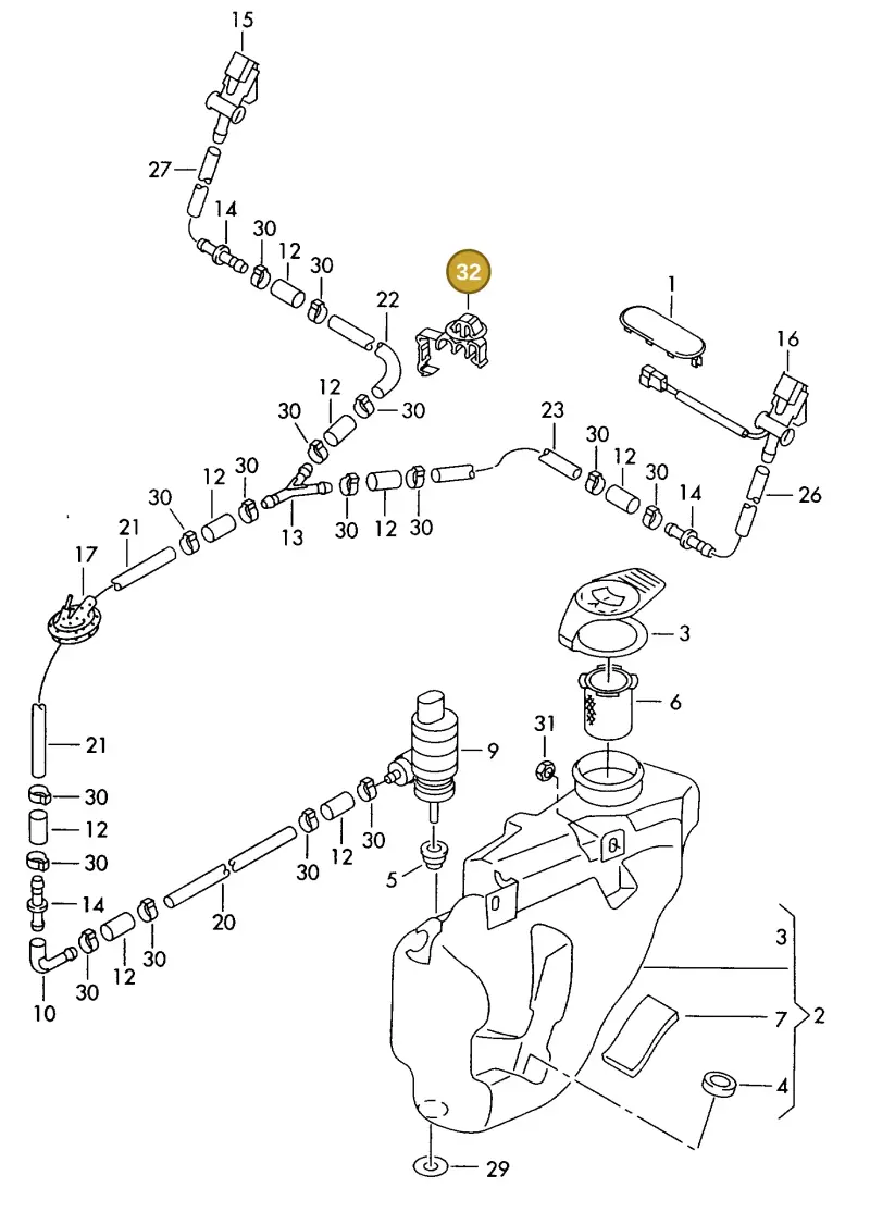 7D0955747A — Volkswagen GOLF CABRIO (2002-2002) diagram 214955100, position 32