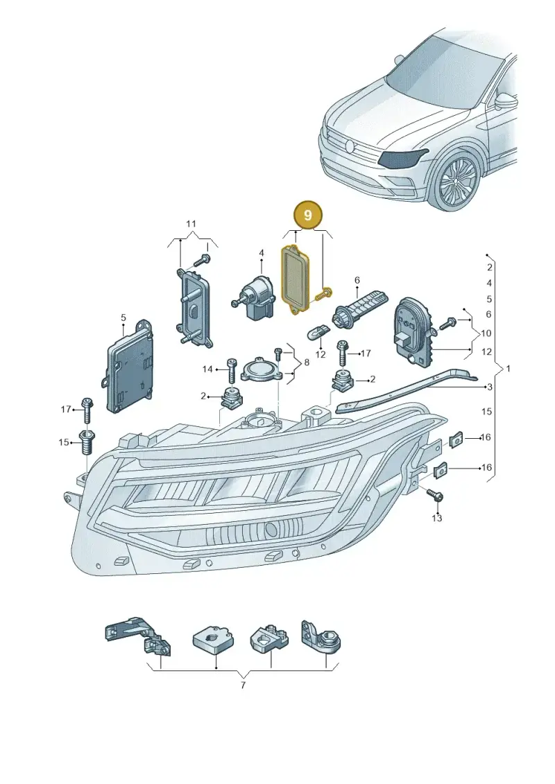 7E0998295 — Volkswagen Tiguan 2.0 4Motion (2016-2024) diagram 884941011, position 9