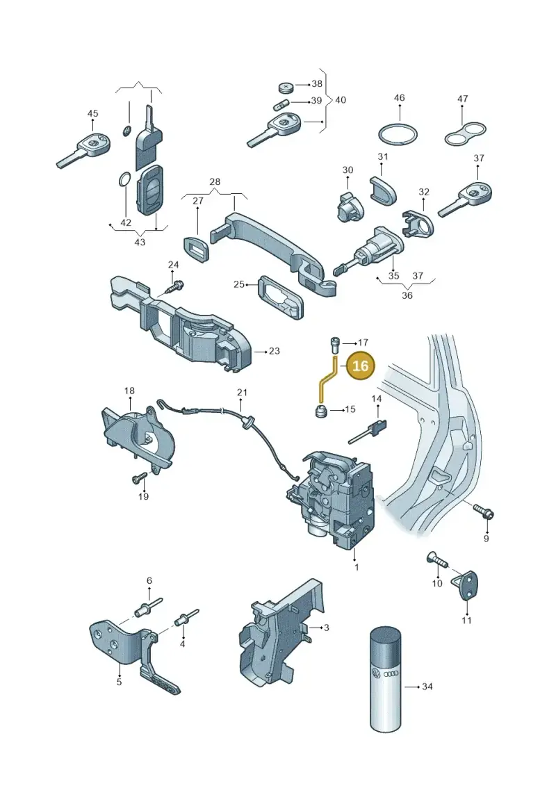 7H0837196A — Volkswagen Transp. dropside (2011-2015) diagram 411837000, position 16