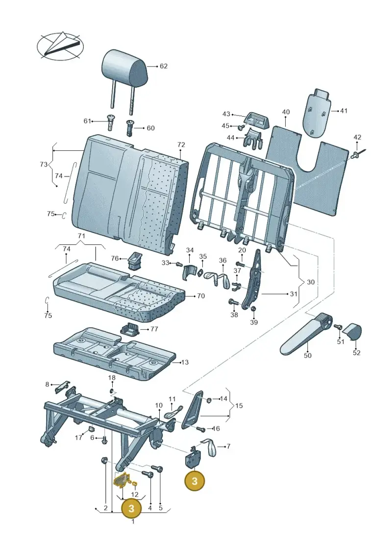 7H0883389D — Volkswagen Caravelle (2019-2024) diagram 861883000, position 3