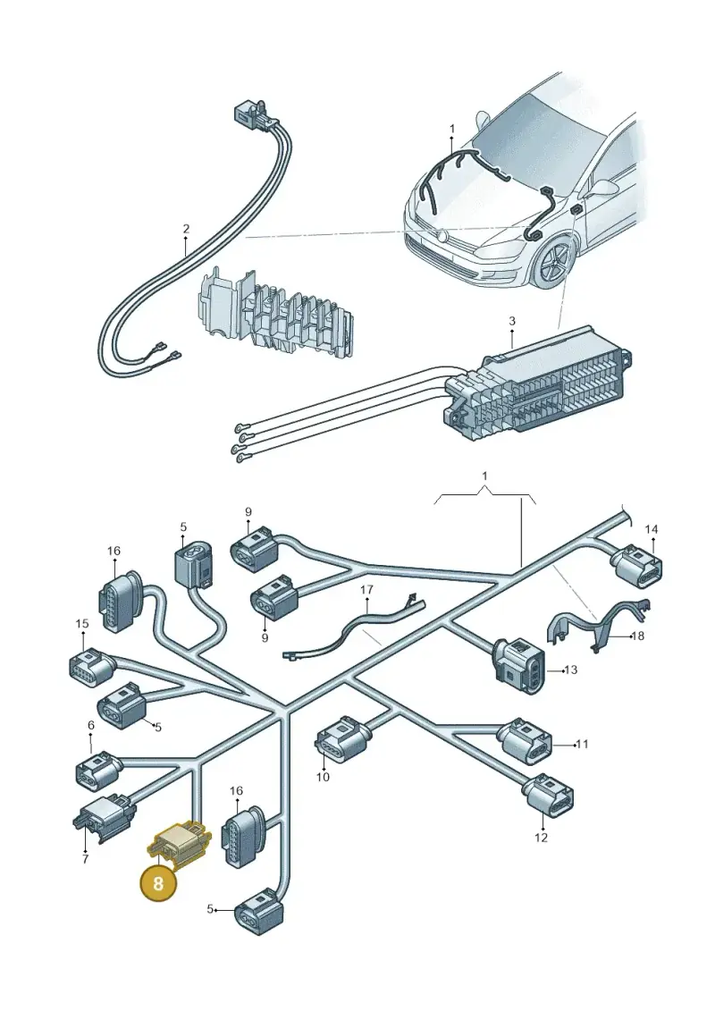 7H0941165 — Volkswagen Polo 1.4 BlueMotion (2014-2017) diagram 773971700, position 8