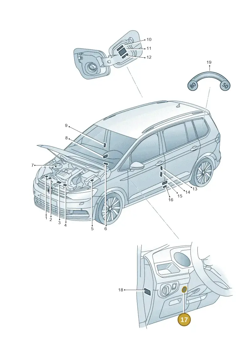 7L0010301A — Volkswagen Touran 2,0 BlueMotion (2015-2024) diagram 869010000, position 17