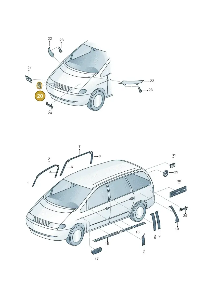7M3853601ULM — Volkswagen Sharan (2008-2010) diagram 245853300, position 20