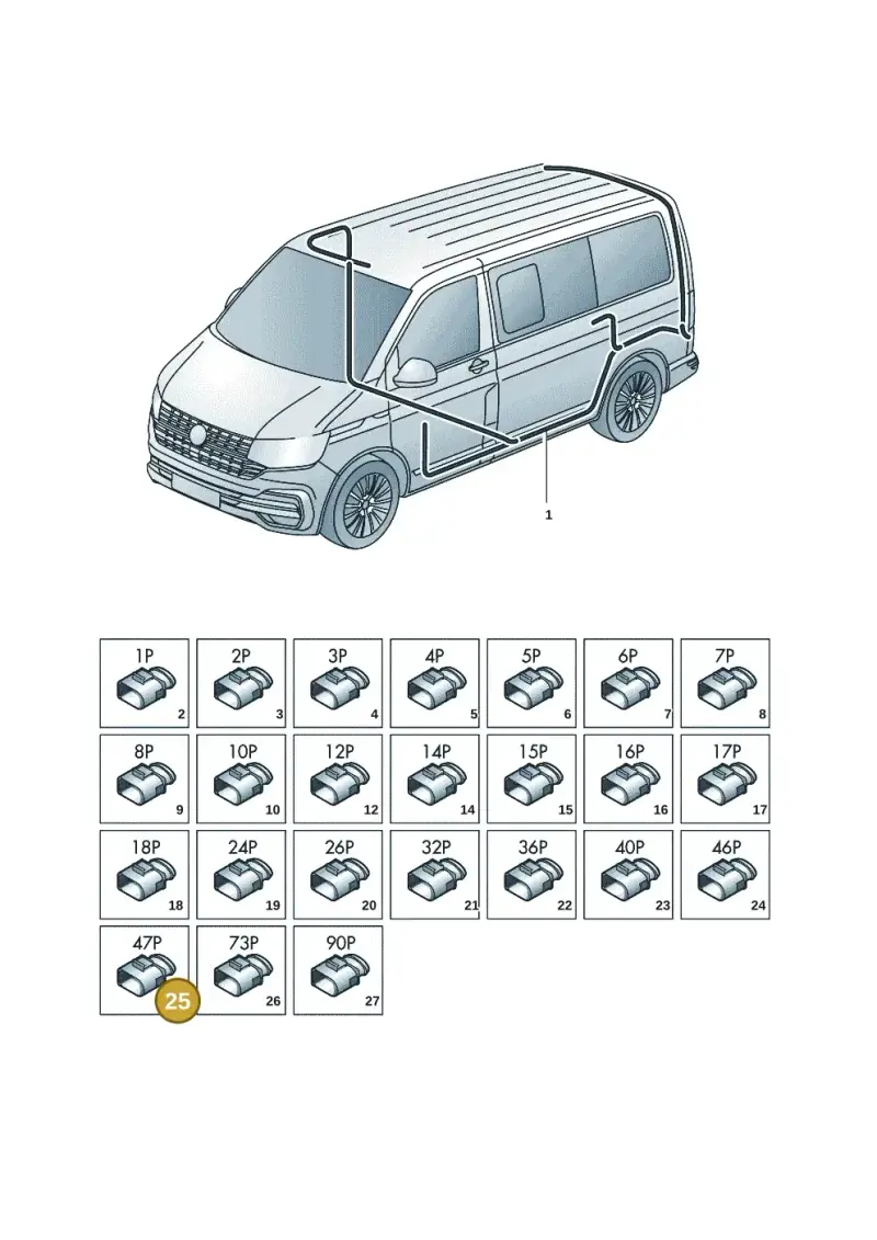 7P0973047 — Volkswagen Transporter Multivan (2019-2024) diagram 7em971080, position 25