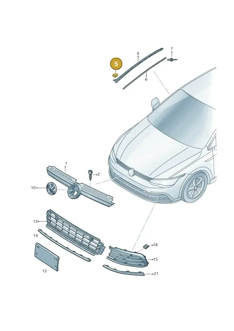 7P6853910A — Volkswagen Golf 2.0 BlueMotion (2019-2024) diagram 5h0853000, position 5