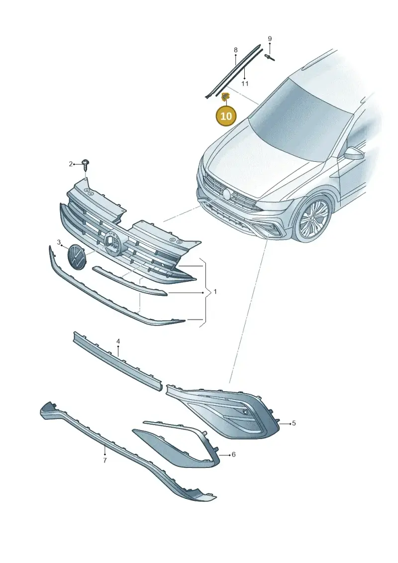 7P6853910A — Volkswagen Tiguan 2.0 4Motion (2017-2024) diagram 833853001, position 10