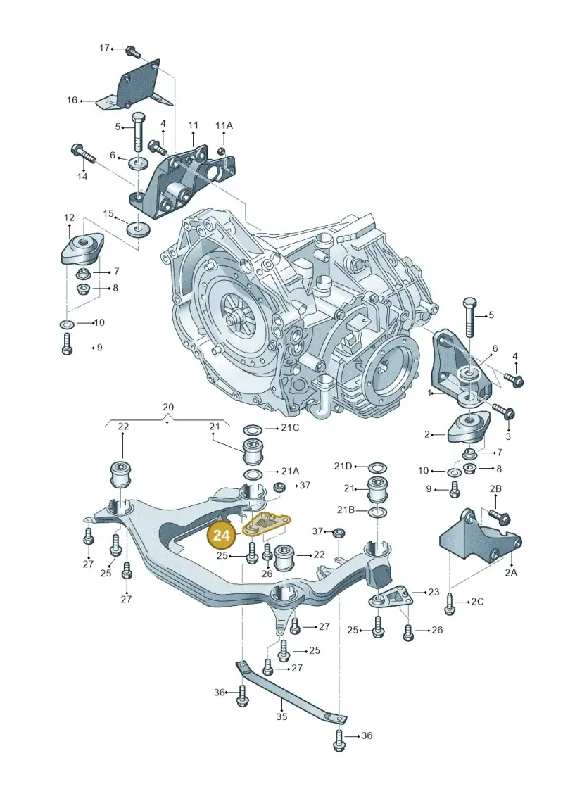 8D0399542B — Volkswagen PASSAT/4MOTION/W8 (2002-2005) diagram 221399700, position 24