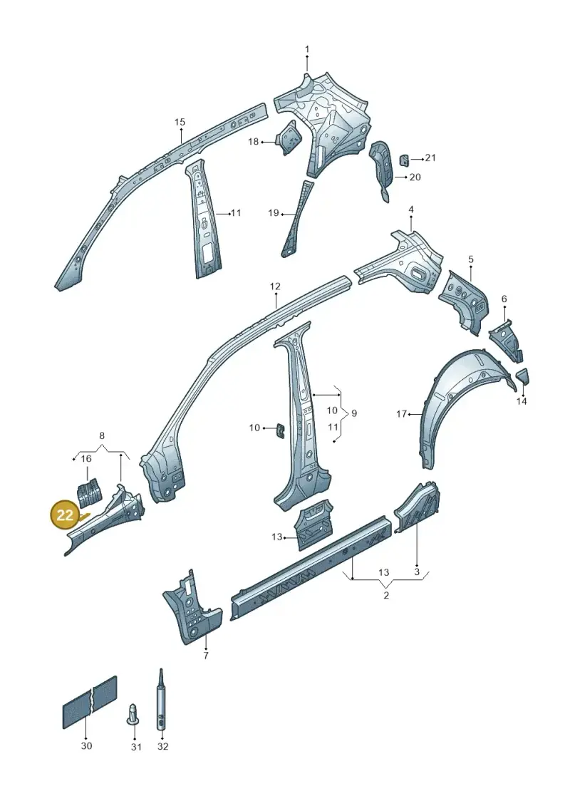8D0805521A — Volkswagen T-Cross 1,0 (2018-2024) diagram 587809000, position 22