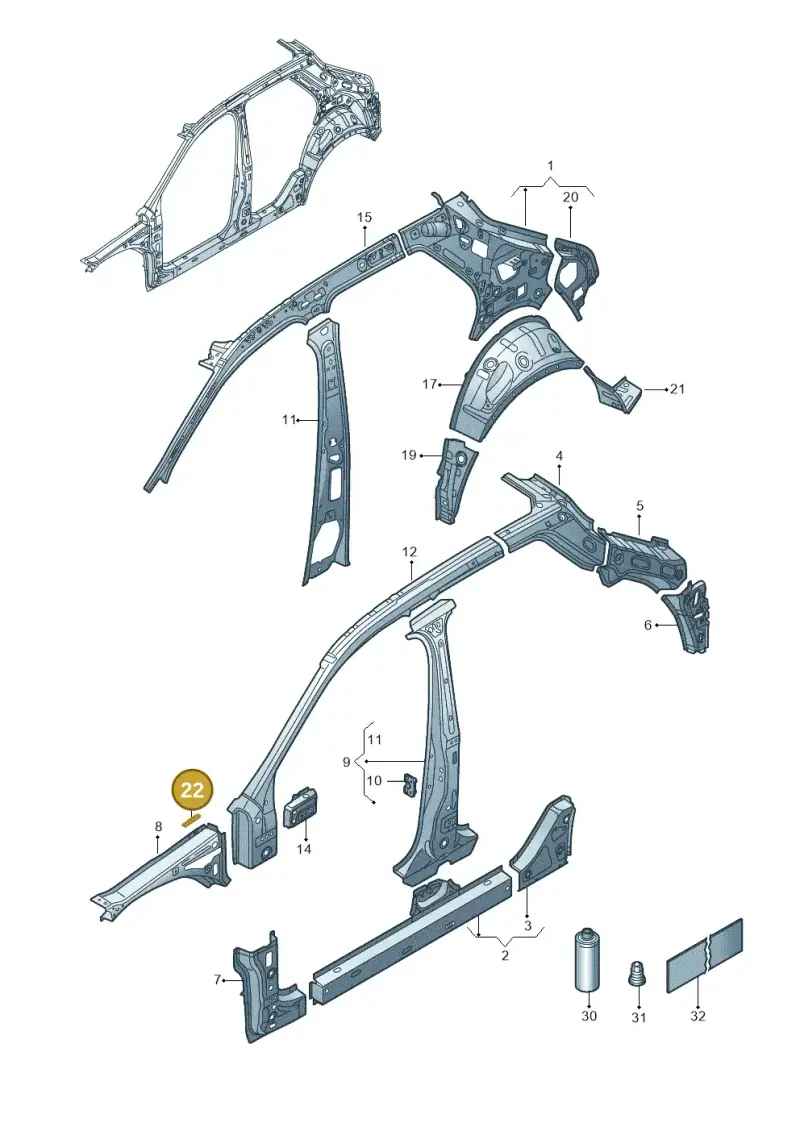 8D0805521A — Volkswagen T-Roc BlueMotion (2017-2024) diagram 813809000, position 22