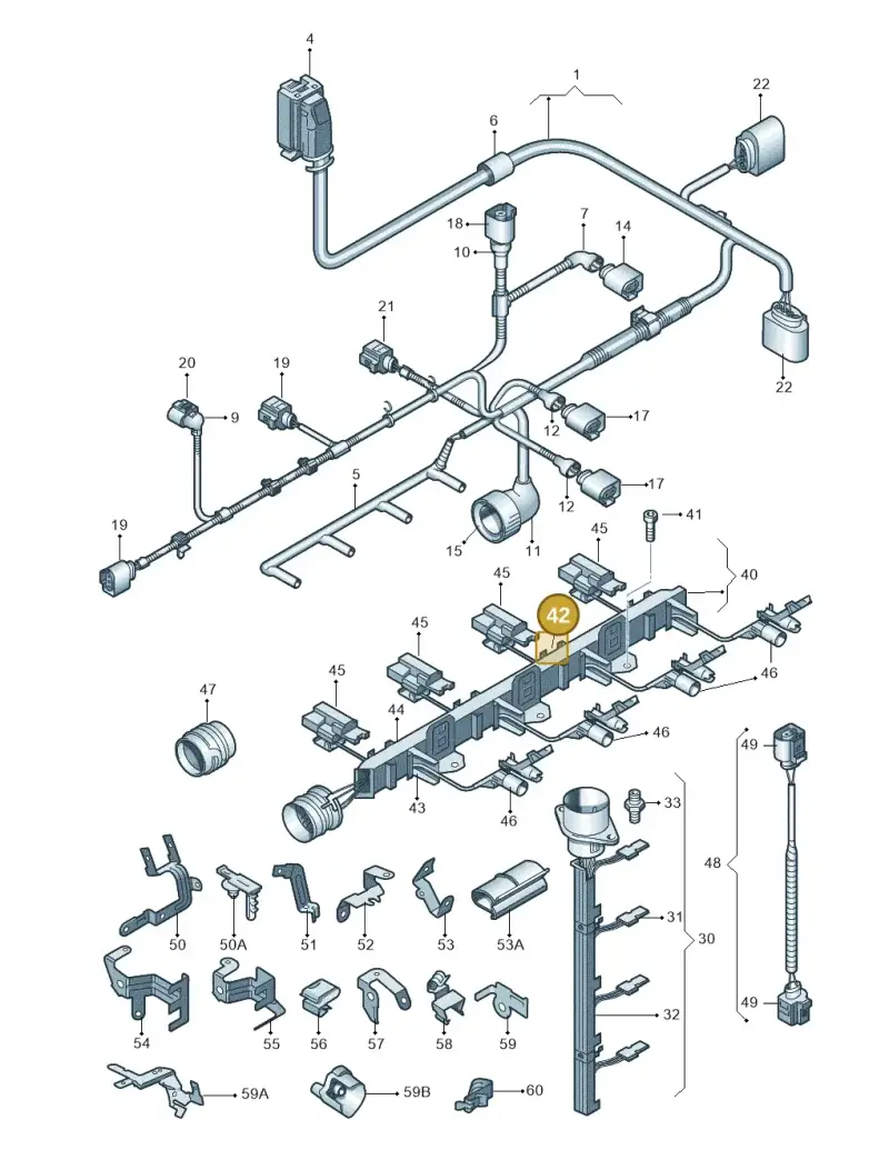 8D0971847A — Volkswagen Jetta (2008-2011) diagram 409971090, position 42