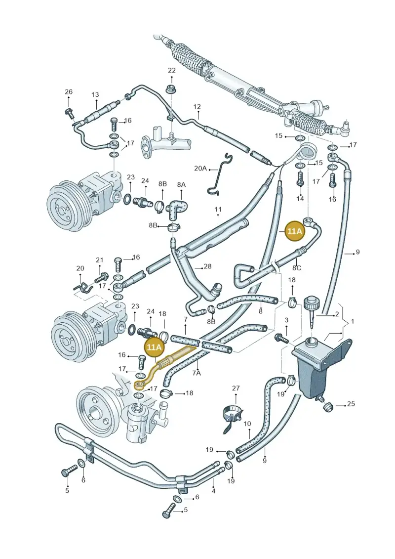 8D2422893BA — Volkswagen Passat (1997-2000) diagram 195422450, position 11A