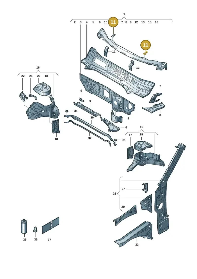8K0805217 — Volkswagen T-Roc convertible 1.5 (2019-2024) diagram 2gk805050, position 11