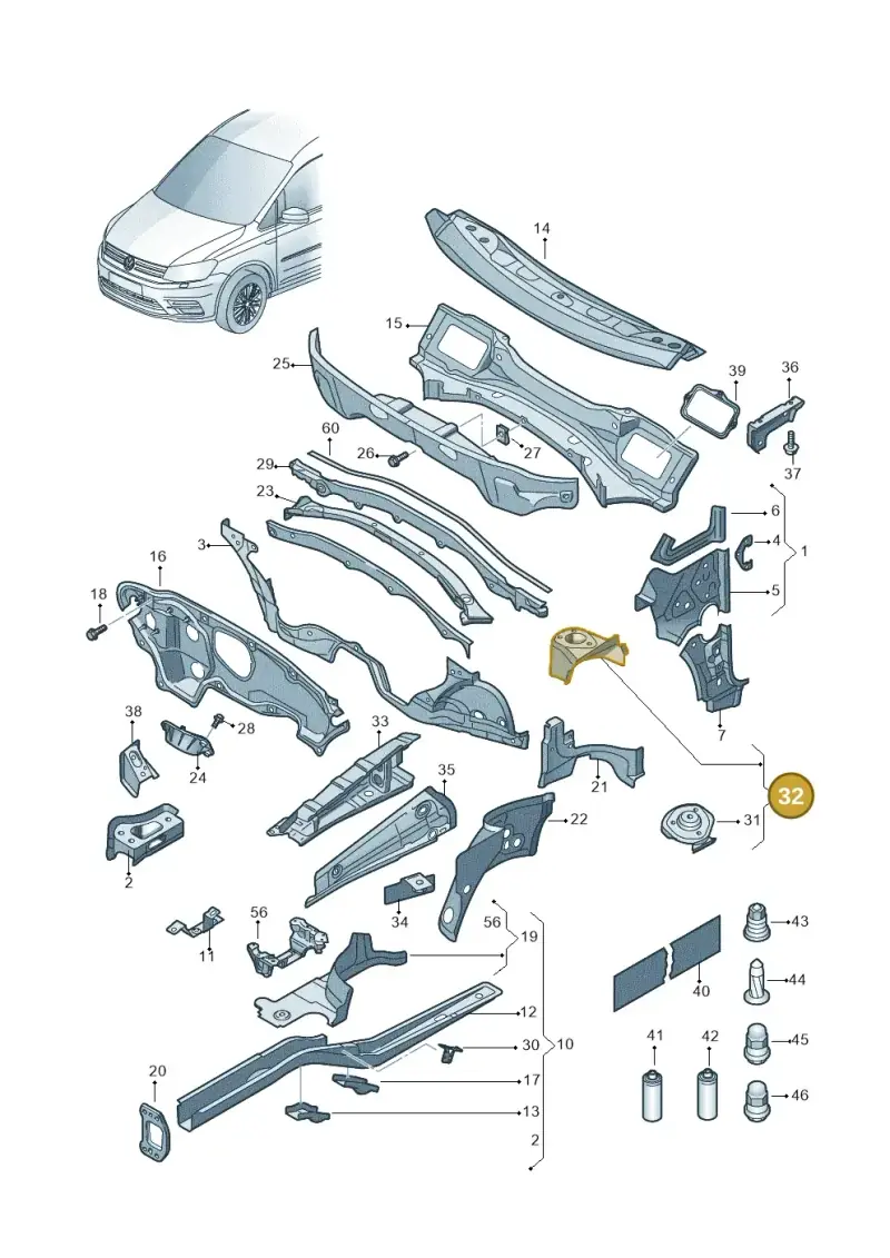 8P0806164A — Volkswagen Caddy kombi (2015-2020) diagram 866803000, position 32