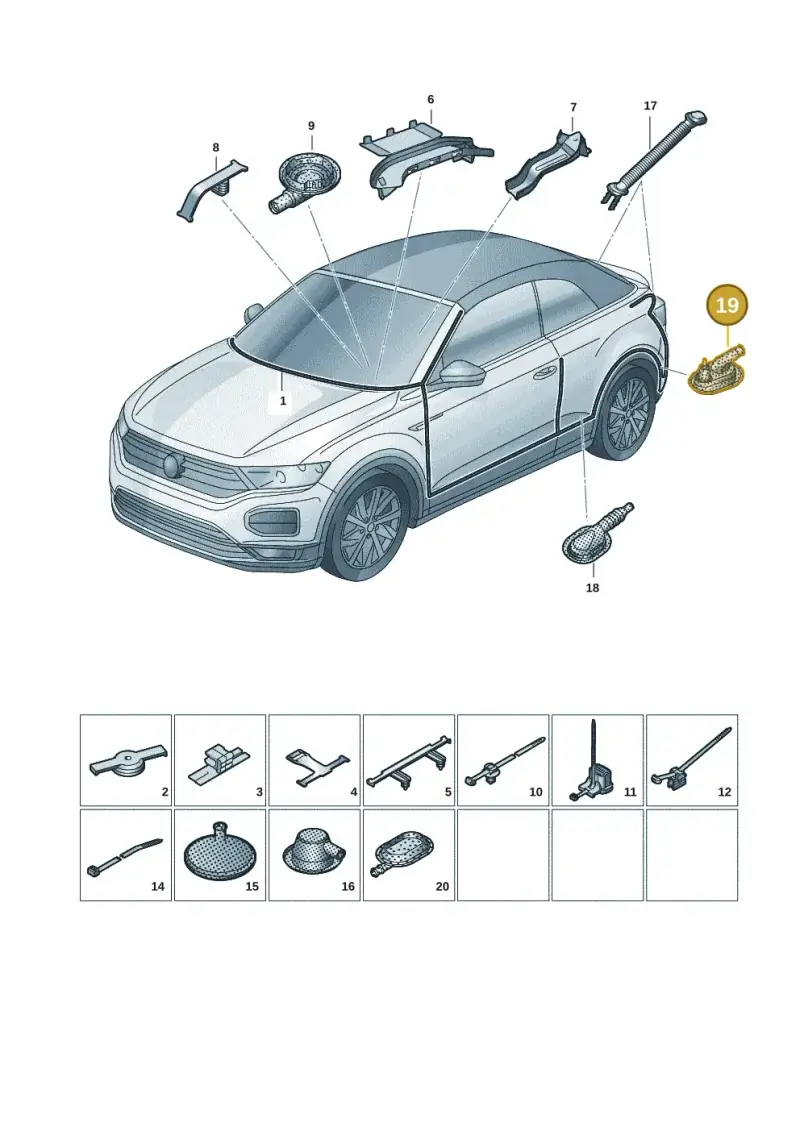 8V0927905 — Volkswagen T-Roc convertible 1.5 (2019-2024) diagram 2gk971082, position 19
