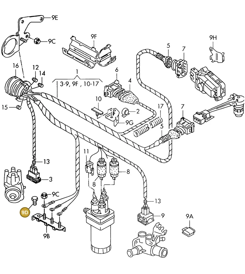 N0102353 — Volkswagen Passat (1994-1997) diagram 121971090, position 9D