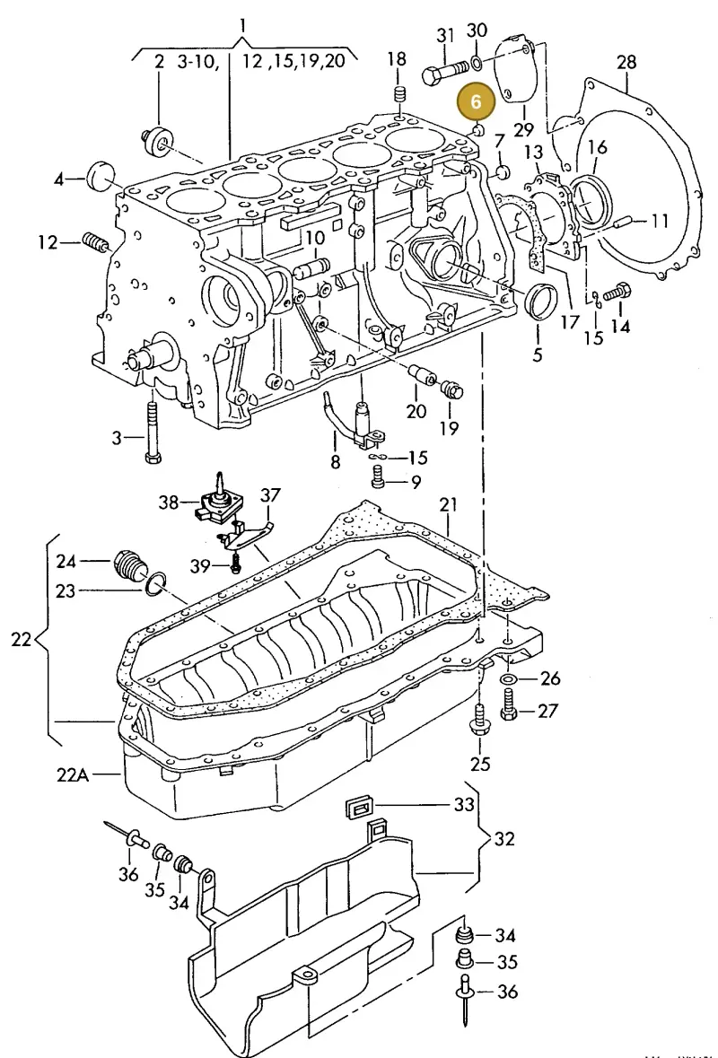 N0119033 — Volkswagen TRANSPORTER SYNCRO (1995-1995) diagram 117103300, position 6