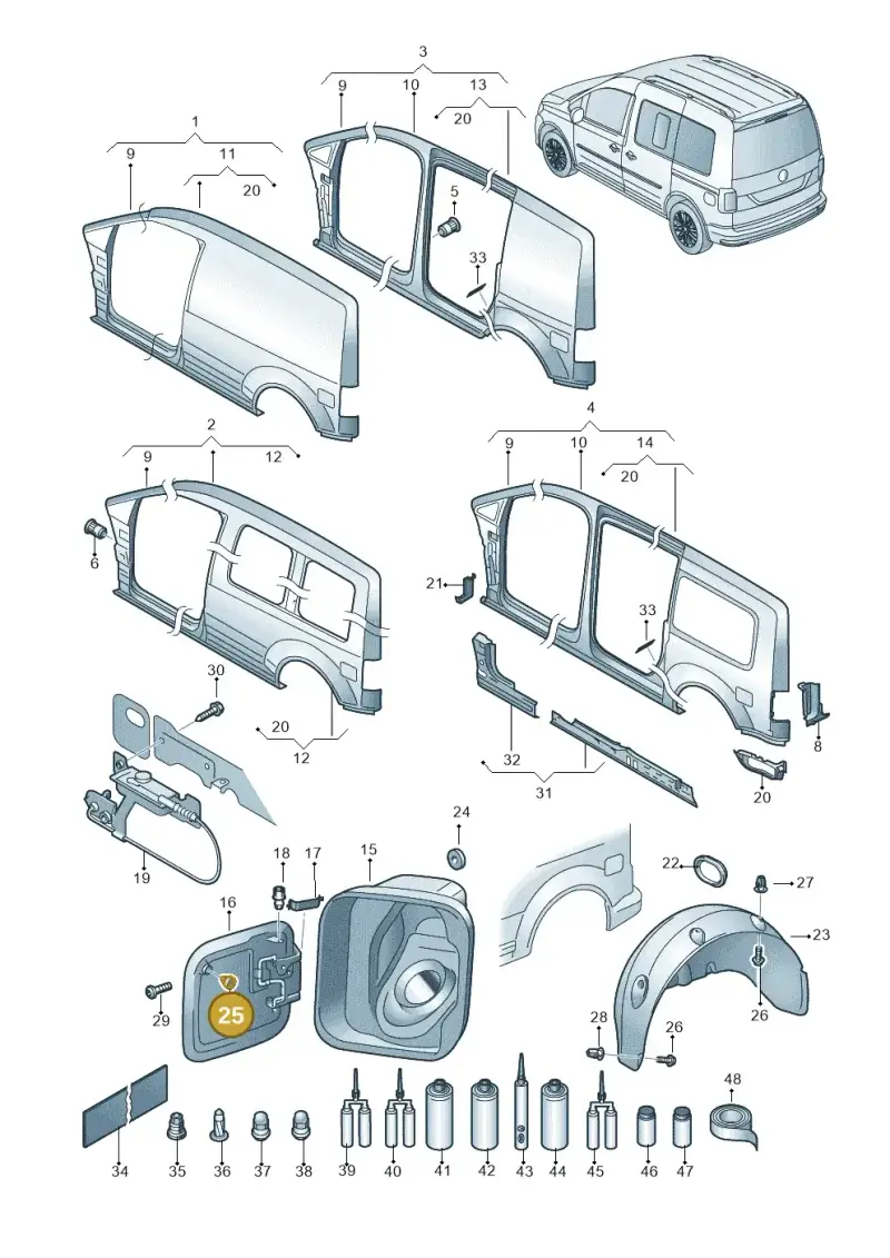 N0200231 — Volkswagen Caddy kombi (2015-2020) diagram 866809300, position 25