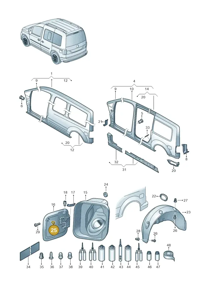 N0200231 — Volkswagen Caddy kombi (2015-2020) diagram 866809350, position 25
