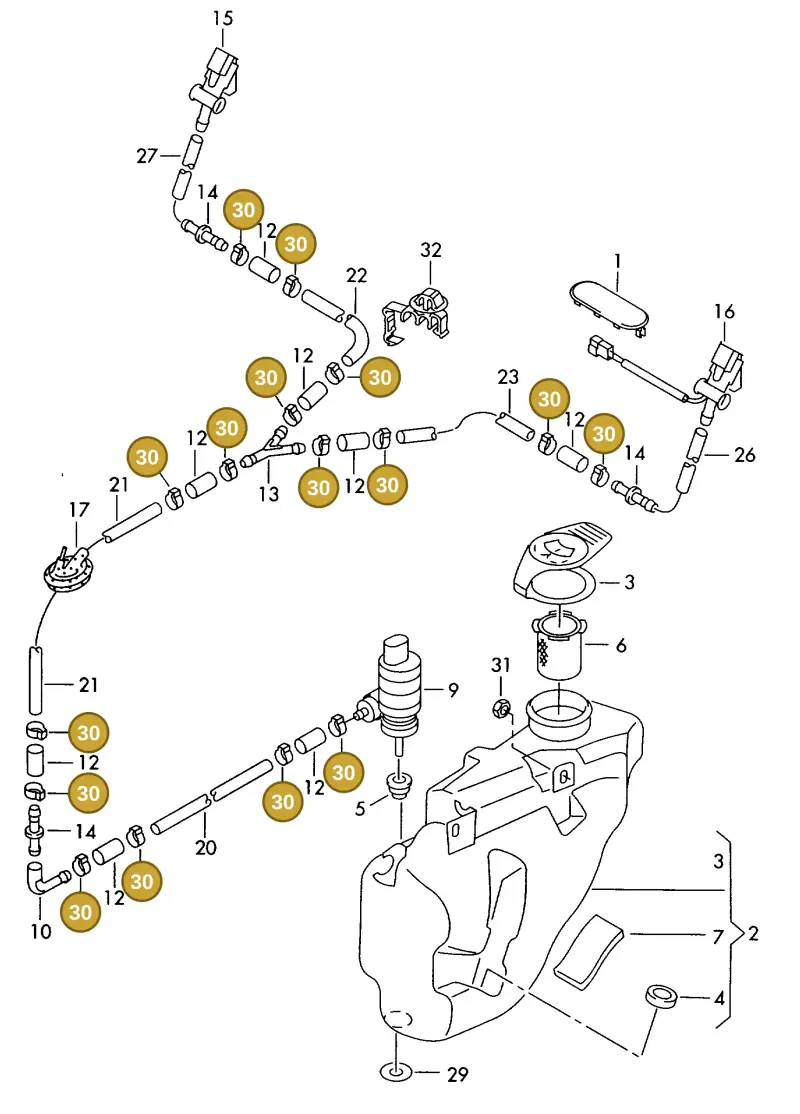 N0245281 — Volkswagen GOLF CABRIO (2002-2002) diagram 214955100, position 30