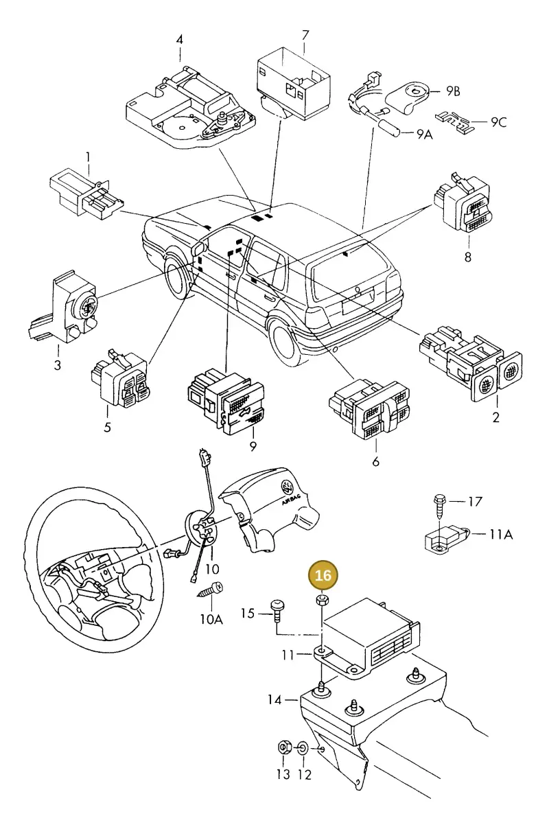 N90106302 — Volkswagen GOLF CABRIO (2002-2002) diagram 121959100, position 16