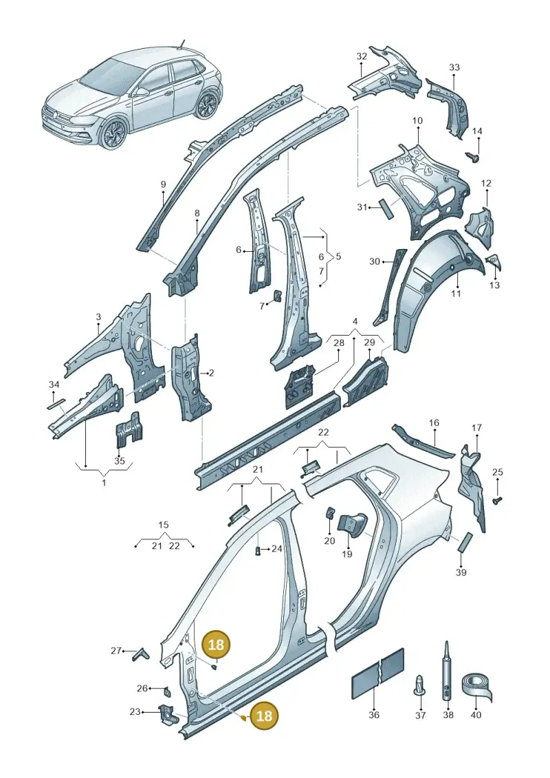 N90935003 — Volkswagen Polo 1.0 BlueMotion (2017-2024) diagram 837809000, position 18