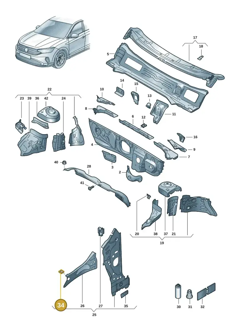 N90960502 — Volkswagen Taigo (2021-2024) diagram 2f0805200, position 34
