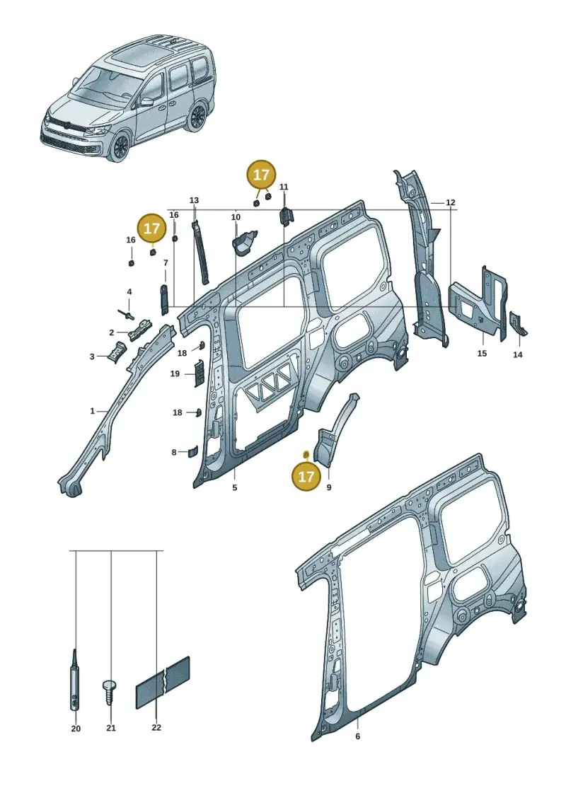 N90960502 — Volkswagen Caddy Maxi Kombi (2020-2024) diagram 2ka809000, position 17