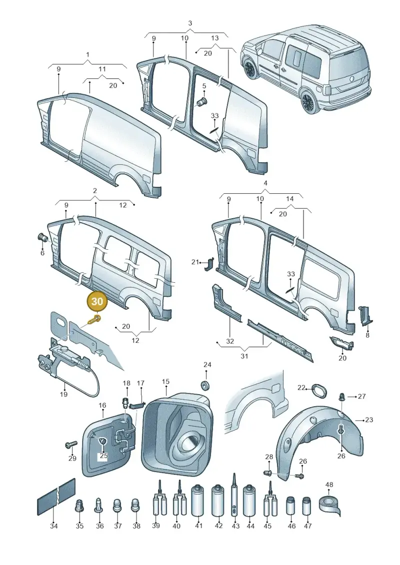 N91009801 — Volkswagen Caddy kombi (2015-2020) diagram 866809300, position 30