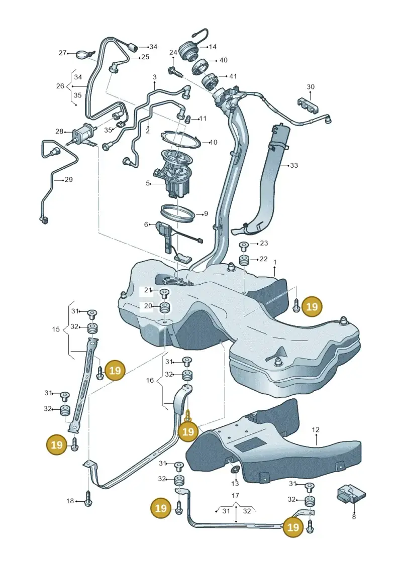 N91243601 — Audi A5 Sportback (2016-2025) diagram 897201150, position 19