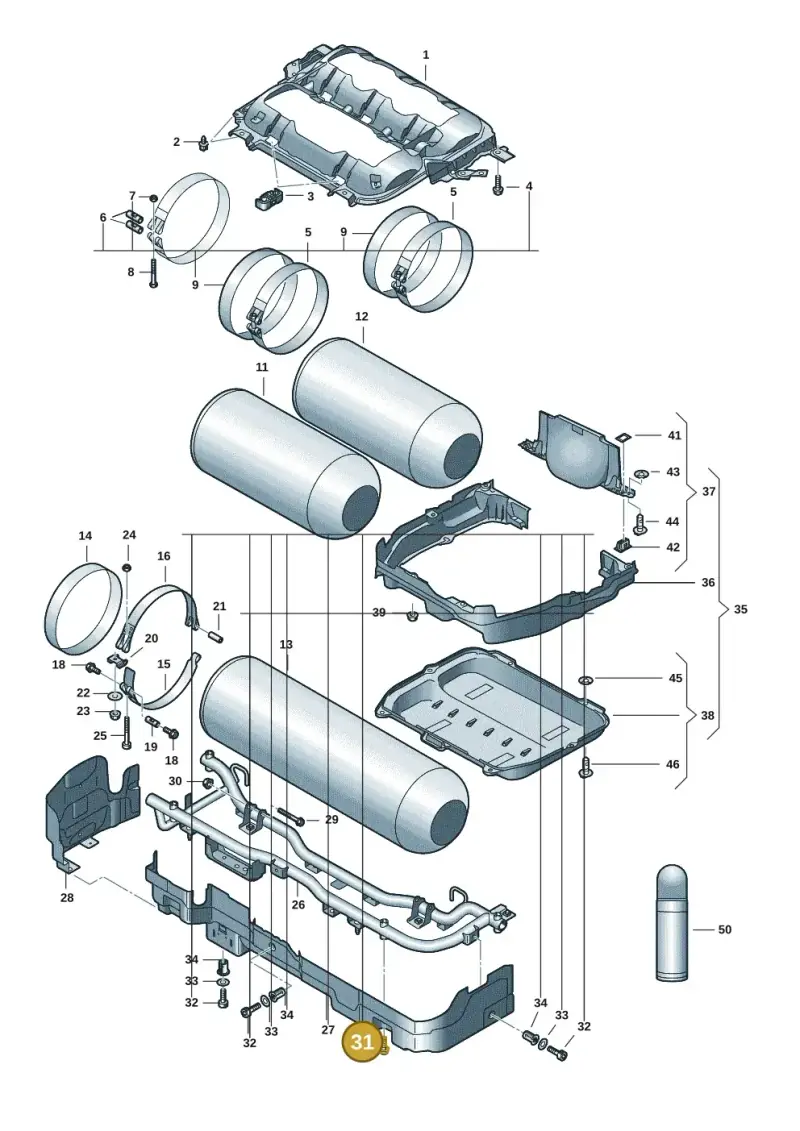 N91273201 — Volkswagen Golf 2.0 BlueMotion (2019-2024) diagram 5h0201010, position 31