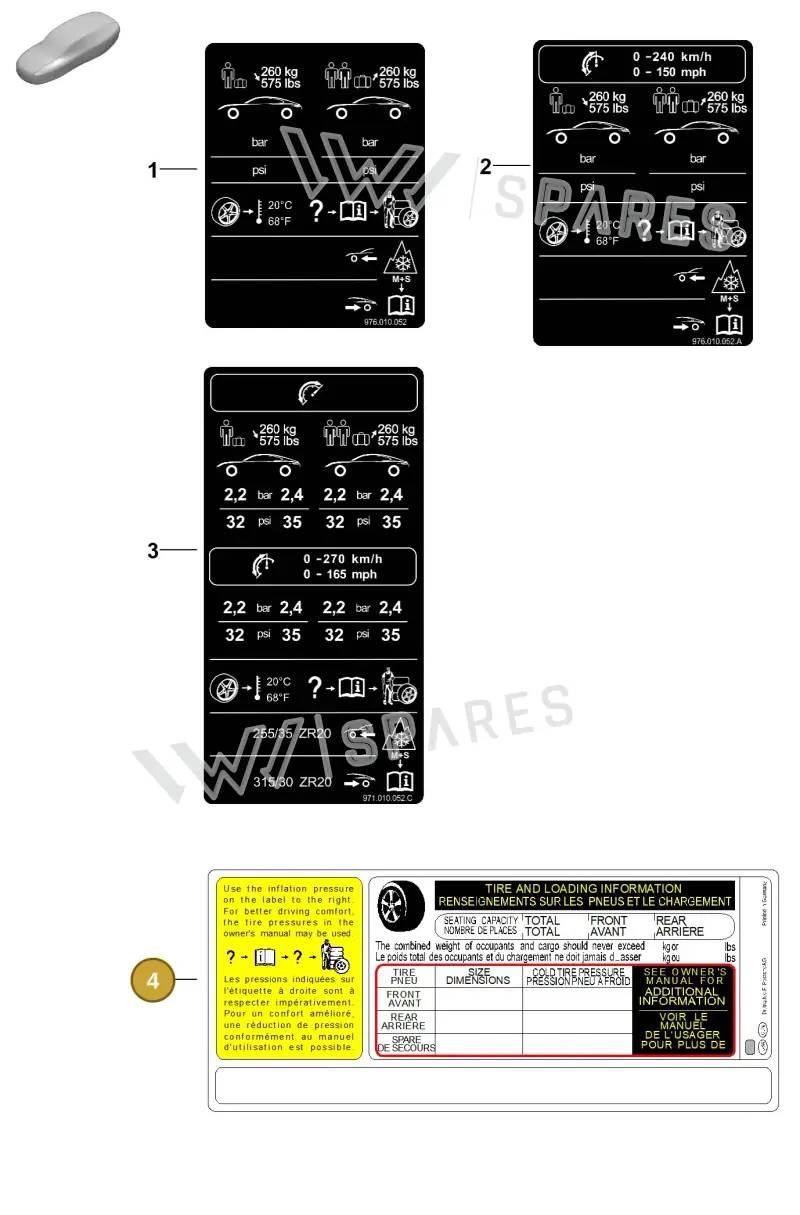 976010128 Porsche Data Plate for Tyre Pressure