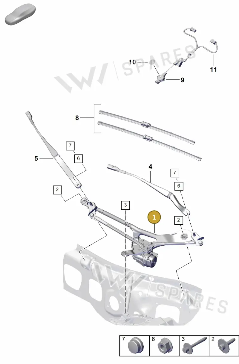992955023F Porsche Window Wiper Mounting with Wiper Motor