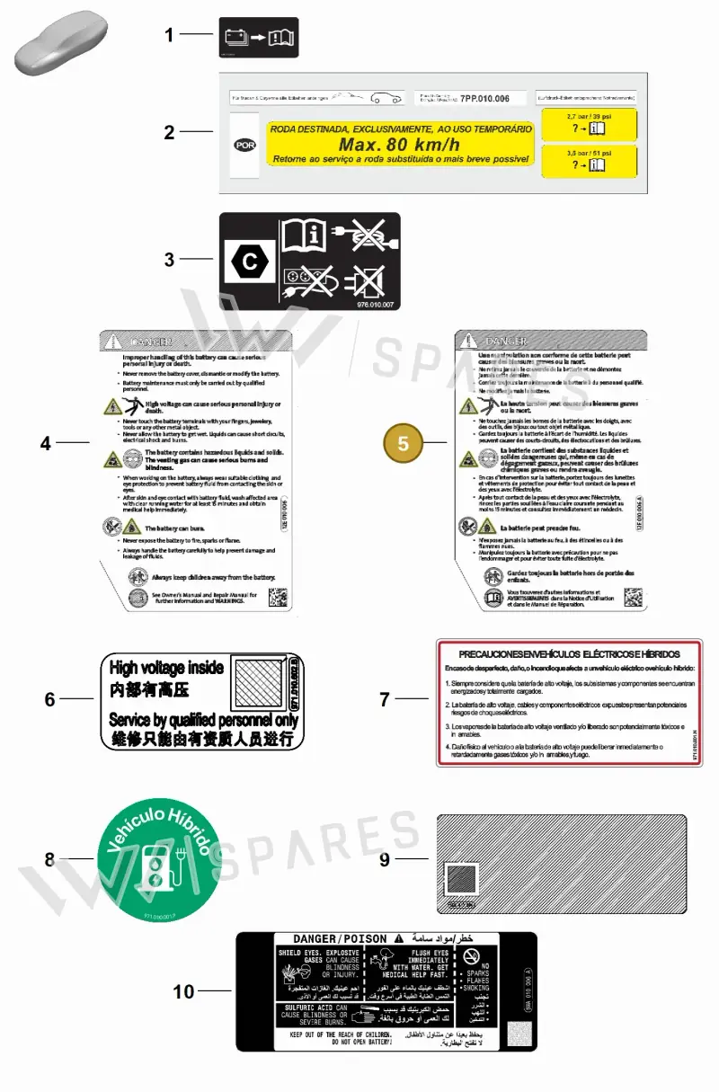 9A701053910 Porsche Warning Sign